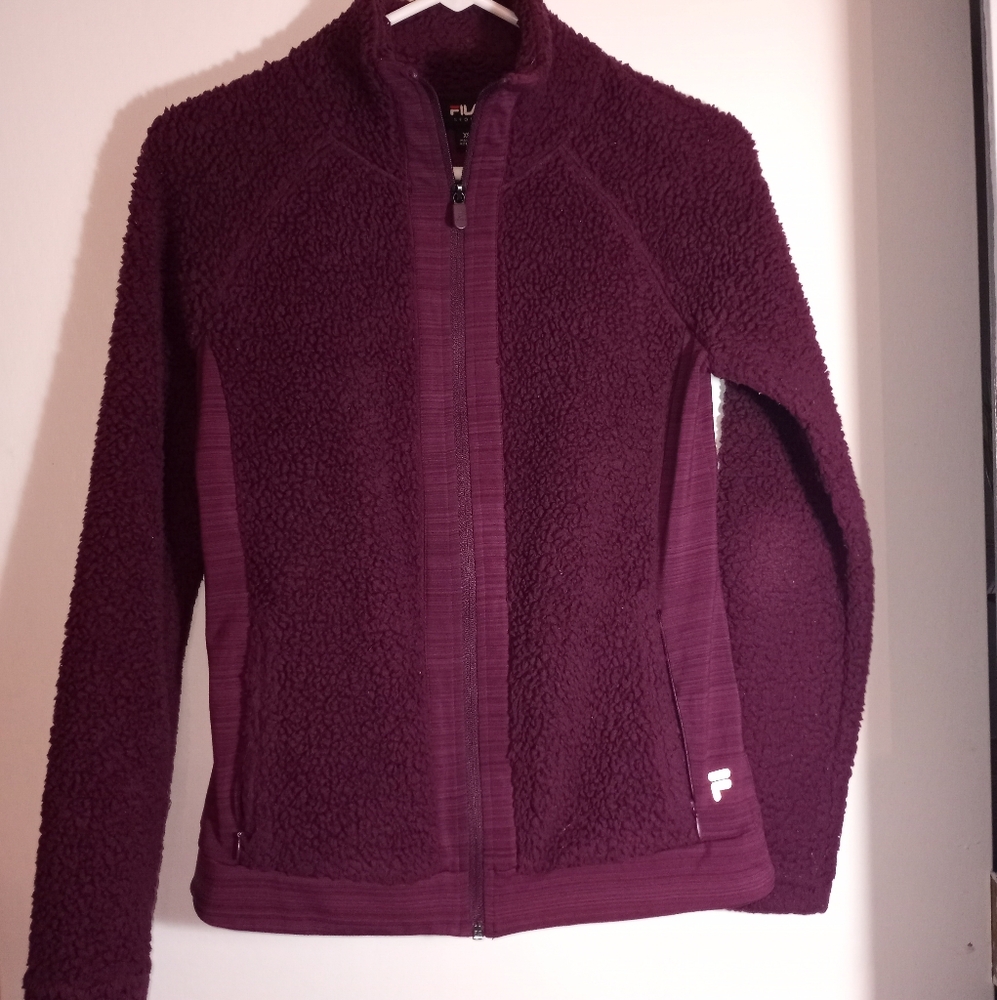 Fila sport extra small zip up long sleeve fox fur top / jacket purple